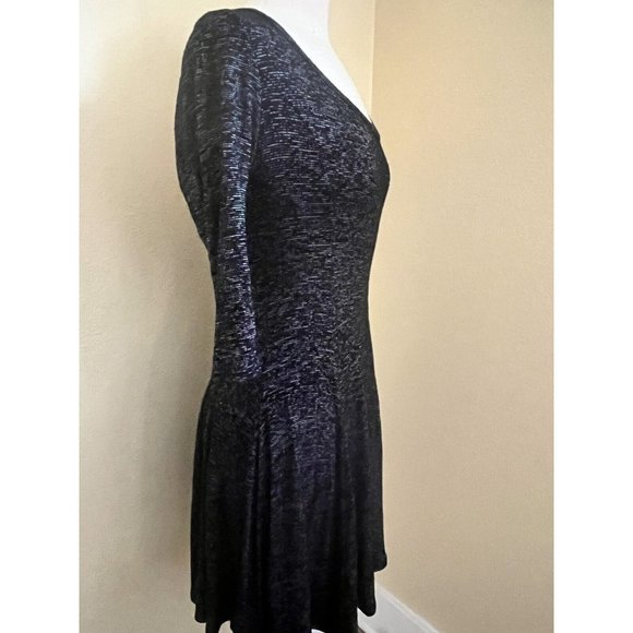 Aiden Y Dress Sz L 3/4 Sleeve Knit Skater Open Keyhole Open Cut Back Black - Picture 3 of 8